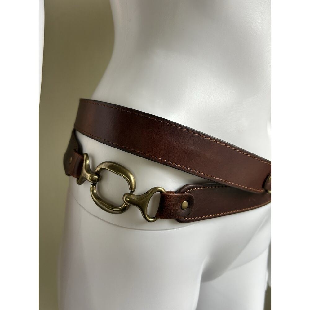 Vintage Gina Firenze XL Genuine Leather Horsebit Belt Brown Equestrian - Picture 2 of 12